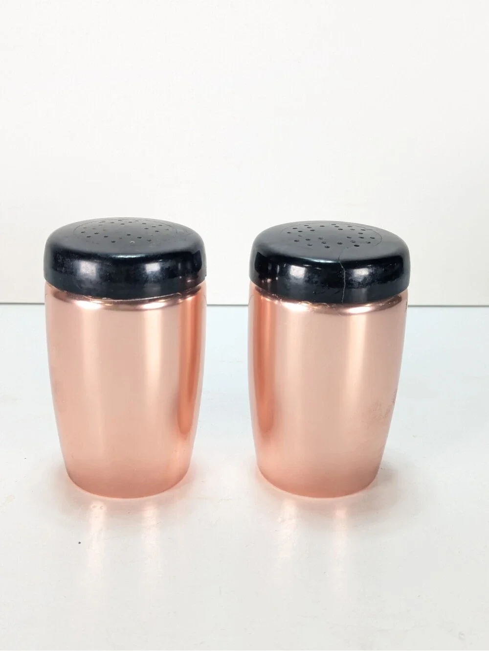 Vintage West Bend Rose Gold Aluminum Salt and Pepper Shakers Mid Century Modern